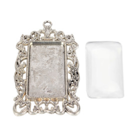 Заготовка для прикраси, античне срібло, Основа 67x35x3 мм, Кабошон 19x38x6, 5 мм