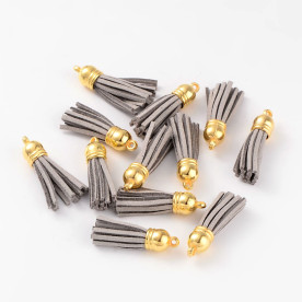 Китиця штучна замша, сірий з золотом, 38х10 мм, 1 шт