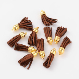 Кисточка искусственная замша, коричневый с золотом, 38х10 мм, 1 шт