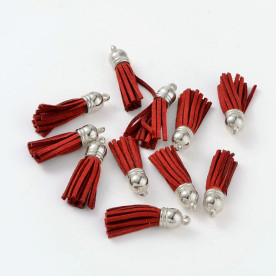 Китиця штучна замша, червоний зі сріблом, 38х10 мм, 1 шт