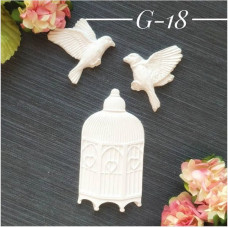 Набор украшений из гипса, Птички и клетка, 3 шт, 40х35 мм, 72х37 мм, Decor Kram