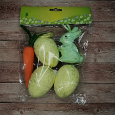 Набор декора из пенопласта, Яйца, кролик, морковка, пастель с позолотой, желтый, салат, 5 шт