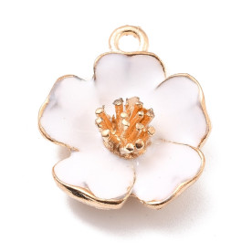 Підвіска з емаллю, Квітка гібіскуса, світле золото, 23х10 мм, 1 шт