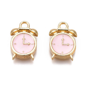 Підвіска з емаллю Будильник, рожевий, 16х11 мм, 1 шт.