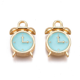 Подвеска с эмалью Будильник, голубой, 16х11 мм, 1 шт.