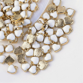 Подвеска с эмалью, Сердечко, 1 шт, белый, светлое золото, 8x7,5x2,5 мм