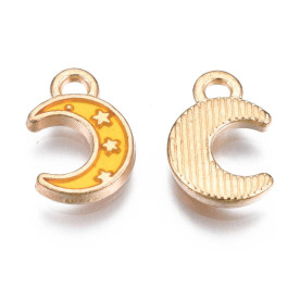 Підвіска з емаллю, Місяць та зірки, колір золото, 11.5х7.5 мм, 1 шт