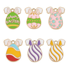Набор подвесок с эмалью Пасхальные яйца, светлое золото, 6 штук, 17х22 мм