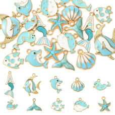 Набір підвісок з емаллю Морські жителі, світле золото, 10 штук, 11-30 мм