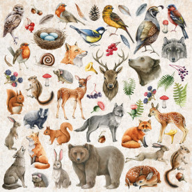 Лист с картинками для вырезания Forest life 30,5х30,5 см, Фабрика Декора
