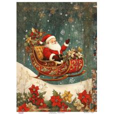 Декупажна карта Дід Мороз на санчатах, #0857, 29,7x42см, Фабрика Декору