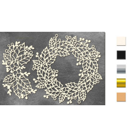 Набор чипбордов,ов Венок из листьев дуба, омелы и ягод 10х15 см #642, молочный, Фабрика Декора