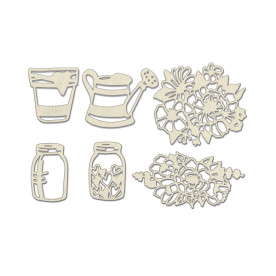 Набор чипбордов Баночки, лейка, стакан и цветы 10х15 см #779, Фабрика Декора