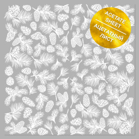 Ацетатний лист з фольгуванням White Pine cones 30,5х30,5 см, Фабрика Декору