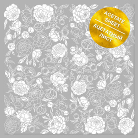 Ацетатный лист с белым узором White Peony Passion 30,5х30,5 см, Фабрика Декора