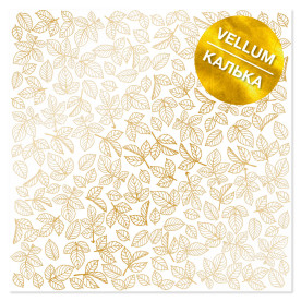 Аркуш кальки (веллум) з золотим візерунком Golden Rose leaves 30,5х30,5 см, Фабрика Декору