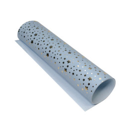 Кожзам с тиснением золотой фольгой Golden Stars Blue, размер 500мм х 250мм, Фабрика Декора