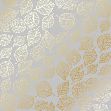Лист одностороннього паперу з фольгуванням Golden Delicate Leaves Gray 30,5х30,5 см, Фабрика Декору