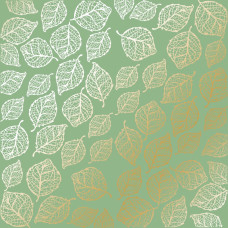 Аркуш одностороннього паперу з фольгуванням, дизайн Golden Delicate Leaves, color Avocado, 30,5см х 30,5см, Фабрика Декору