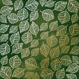 Лист односторонней бумаги с фольгированием, дизайн golden delicate leaves, color green aquarelle, 30,5см х 30,5см, Фабрика Декора