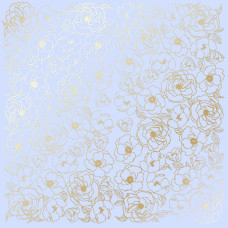 Лист односторонней бумаги с фольгированием, дизайн golden pion purple, 30,5см х 30,5см, Фабрика Декора