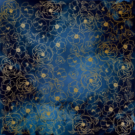 Аркуш одностороннього паперу з фольгуванням, дизайн Golden Pion Night garden, 30,5см х 30,5см, Фабрика Декору