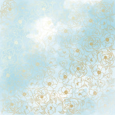 Аркуш одностороннього паперу з фольгуванням, дизайн Golden Pion, color Azure watercolor, 30,5см х 30,5см, Фабрика Декору