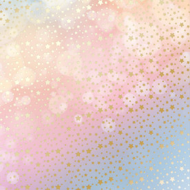 Лист односторонней бумаги с фольгированием, Golden stars Bokeh effect, 30,5х30,5 см, Фабрика Декору
