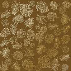 Лист односторонней бумаги с фольгированием Golden Tropical Leaves, color Milk chocolate 30,5х30,5 см, Фабрика Декора