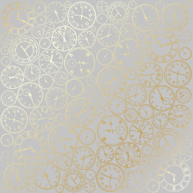 Лист односторонней бумаги с фольгированием Golden Clocks Grey 30,5х30,5 см, Фабрика Декора