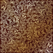 Лист односторонней бумаги с фольгированием Golden Butterflies, color Brown aquarelle 30,5х30,5 см, Фабрика Декора