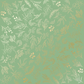 Лист одностороннього паперу з фольгуванням Golden Branches, color Avocado 30,5х30,5 см, Фабрика Декору