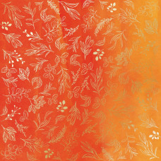 Лист одностороннього паперу з фольгуванням Golden Branches, color Yellow-orange aquarelle 30,5х30,5 см, Фабрика Декору