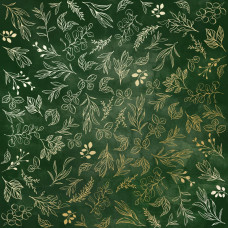 Лист одностороннього паперу з фольгуванням Golden Branches, color Dark green aquarelle 30,5х30,5 см, Фабрика Декору