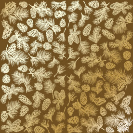 Лист односторонней бумаги с фольгированием Golden Pine cones Milk chocolate 30,5х30,5 см, Фабрика Декора