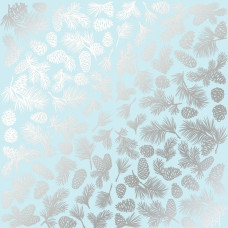 Лист одностороннього паперу з фольгуванням Silver Pine cones Blue 30,5х30,5 см, Фабрика Декору