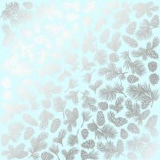Лист одностороннього паперу з фольгуванням Silver Pine cones Mint 30,5х30,5 см, Фабрика Декору