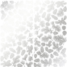 Лист односторонней бумаги с фольгированием Silver Pine cones White 30,5х30,5 см, Фабрика Декора