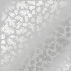 Лист односторонней бумаги с фольгированием Silver Pine cones Gray 30,5х30,5 см, Фабрика Декора