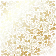 Лист односторонней бумаги с фольгированием Golden Winterberries White 30,5х30,5 см, Фабрика Декора
