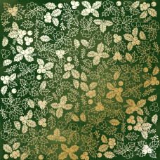 Лист односторонней бумаги с фольгированием Golden Winterberries Green aquarelle 30,5х30,5 см, Фабрика Декора