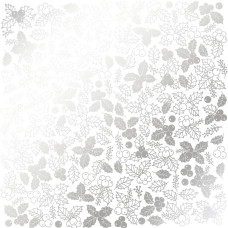 Лист односторонней бумаги с фольгированием Silver Winterberries White 30,5х30,5 см, Фабрика Декора