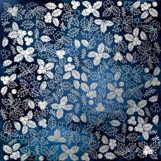 Лист односторонней бумаги с фольгированием Silver Winterberries Dark blue 30,5х30,5 см, Фабрика Декора