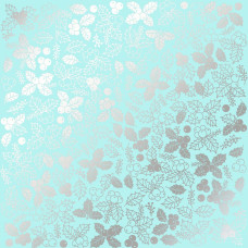 Лист одностороннього паперу з фольгуванням Silver Winterberries Turquoise 30,5х30,5 см, Фабрика Декору