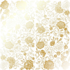 Лист односторонней бумаги с фольгированием Golden Peony Passion White 30,5х30,5 см, Фабрика Декора