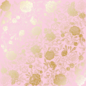 Лист одностороннього паперу з фольгуванням Golden Peony Passion Pink 30,5х30,5 см, Фабрика Декору