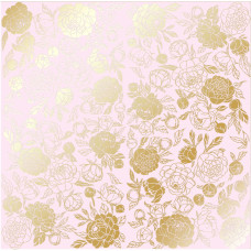 Лист односторонней бумаги с фольгированием Golden Peony Passion Light pink 30,5х30,5 см, Фабрика Декора