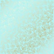 Лист односторонней бумаги с фольгированием Golden Rose Leaves, color Turquoise 30,5х30,5 см, Фабрика Декора
