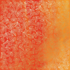 Лист односторонней бумаги с фольгированием Golden Rose Leaves, color Yellow-orange aquarelle 30,5х30,5 см, Фабрика Декора