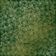 Лист односторонней бумаги с фольгированием Golden Rose Leaves, Green Aquarelle 30,5х30,5 см, Фабрика Декора